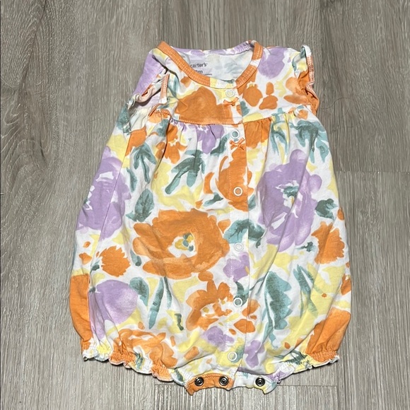 4 for $20 Floral Baby Romper with Orange and Purple Accents - Picture 1 of 2